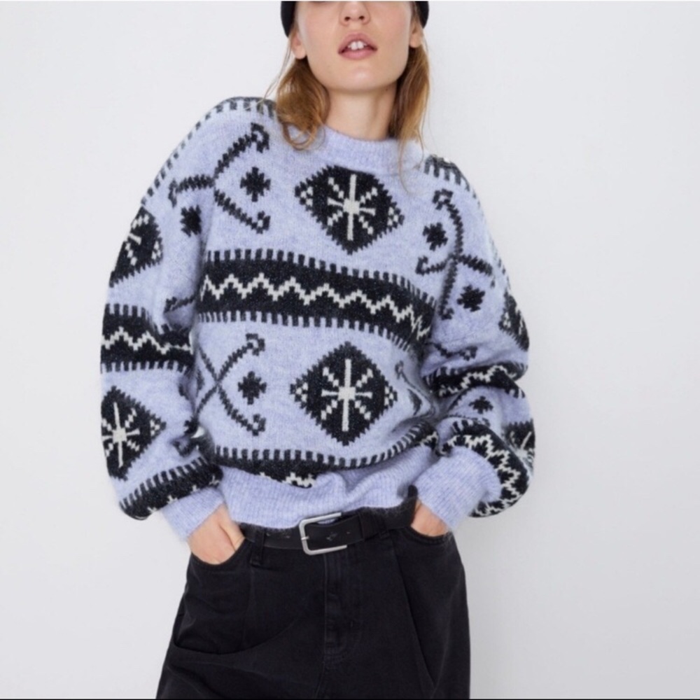 ZARA BLUE/BLK MOHAIR WOOL BLEND SWEATER- NWT-SMALL
